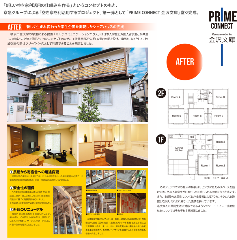 「新しい空き家利活用の仕組みを作る」というコンセプトのもと、京急グループによる「空き家を利活用するプロジェクト」第一弾として「PRIME CONNECT 金沢文庫」堂々完成。