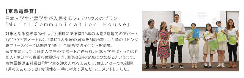 　　【京急電鉄賞】日本人学生と留学生が入居するシェアハウスのプラン　　「Ｍｕｌｔｉ Ｃｏｍｍｕｎｉｃａｔｉｏｎ　Ｈｏｕｓｅ」